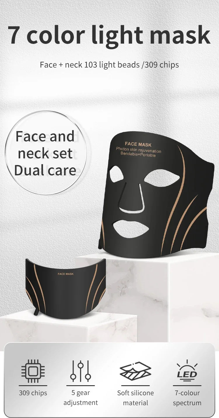 7 Color LED Face and Neck Mask Light Therapy Facial Rejuvenation Device - 7