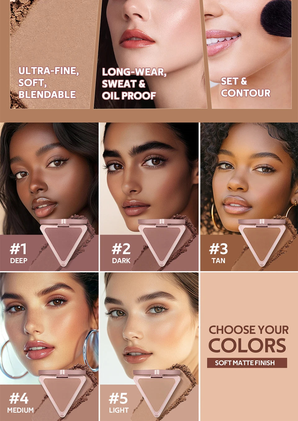 Matte Bronzer Powder Face Contouring Makeup - 8