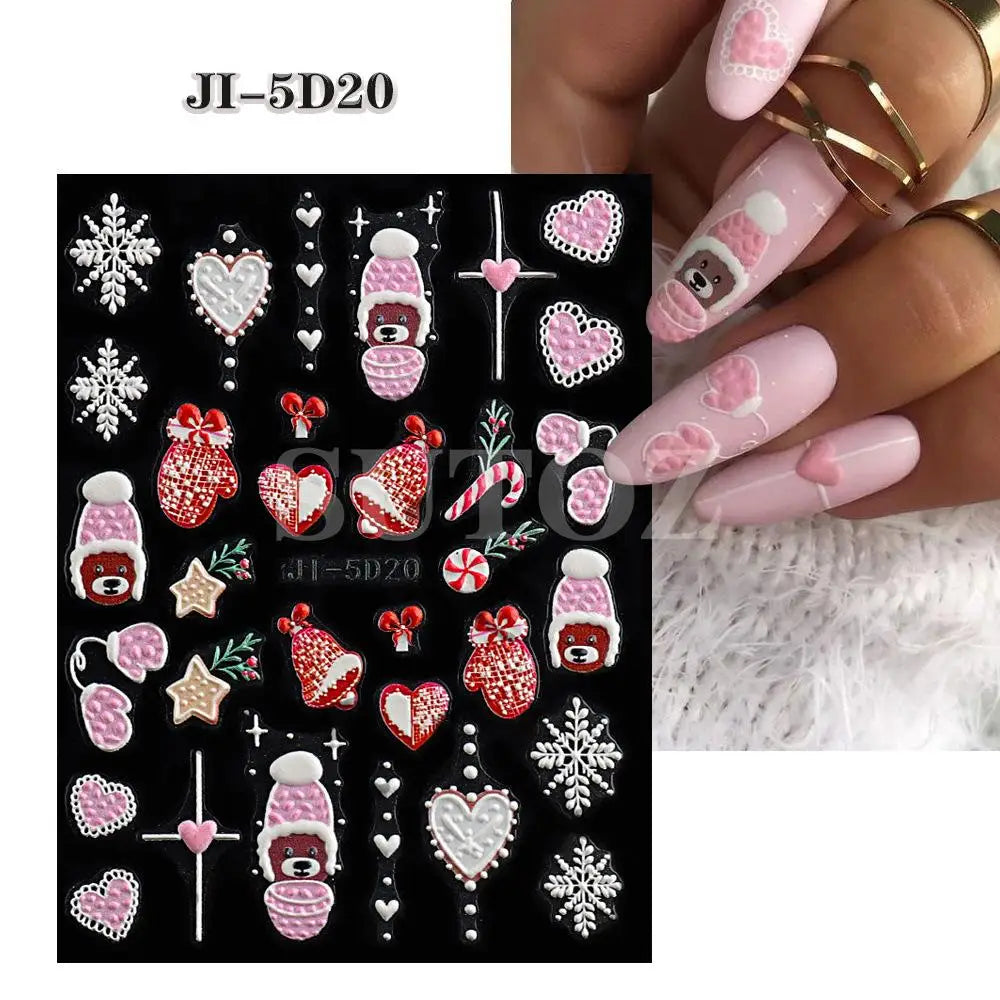 5D Christmas Nail Stickers Winter Snowflake Santa Claus Nail Decals