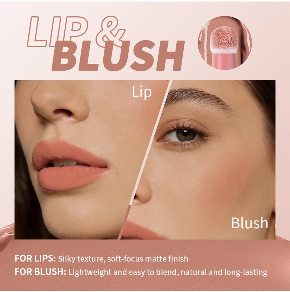 2 in 1 Lip Powder Cream and Cheek Blush Tint Waterproof Makeup