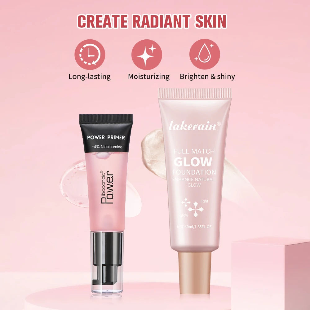 Power Primer and Glow Foundation Makeup Set Hydrating Face Cosmetics