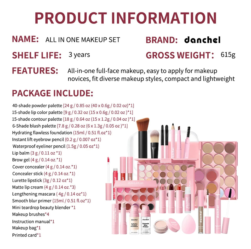 All in One Makeup Kit Professional Cosmetic Set for Face and Eyes - 19