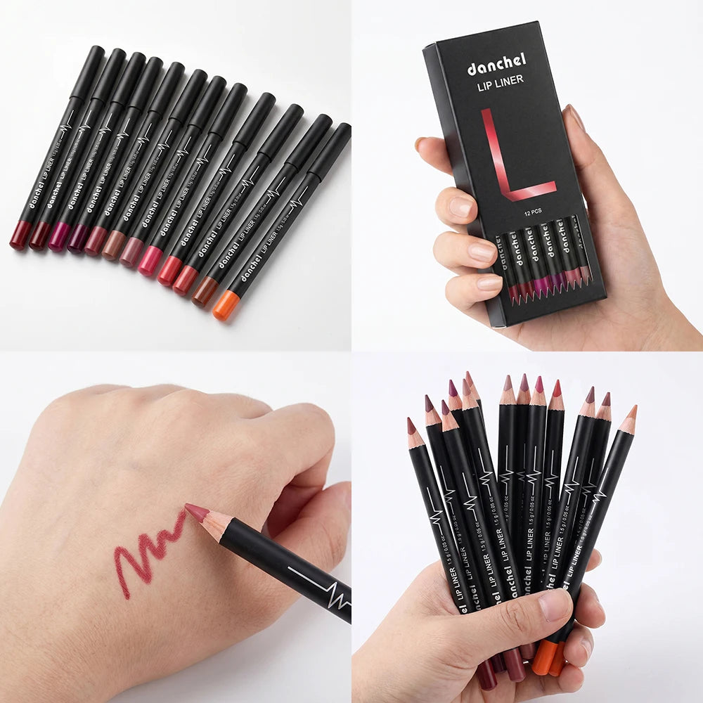 12 Piece Lip Liner Pencil Set Waterproof Matte Makeup Contouring Pen - 19