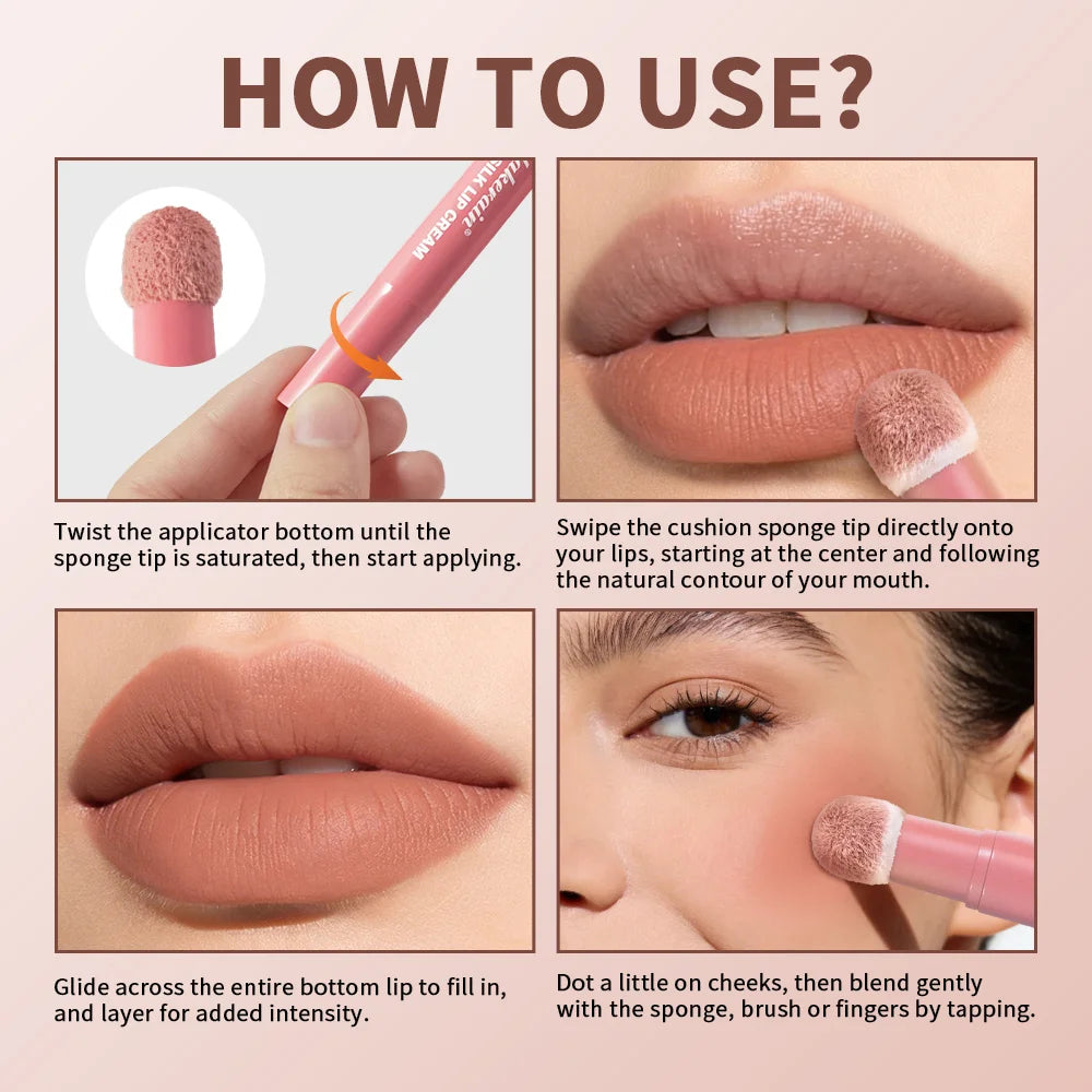 2 in 1 Lip Powder Cream and Cheek Blush Tint Waterproof Makeup