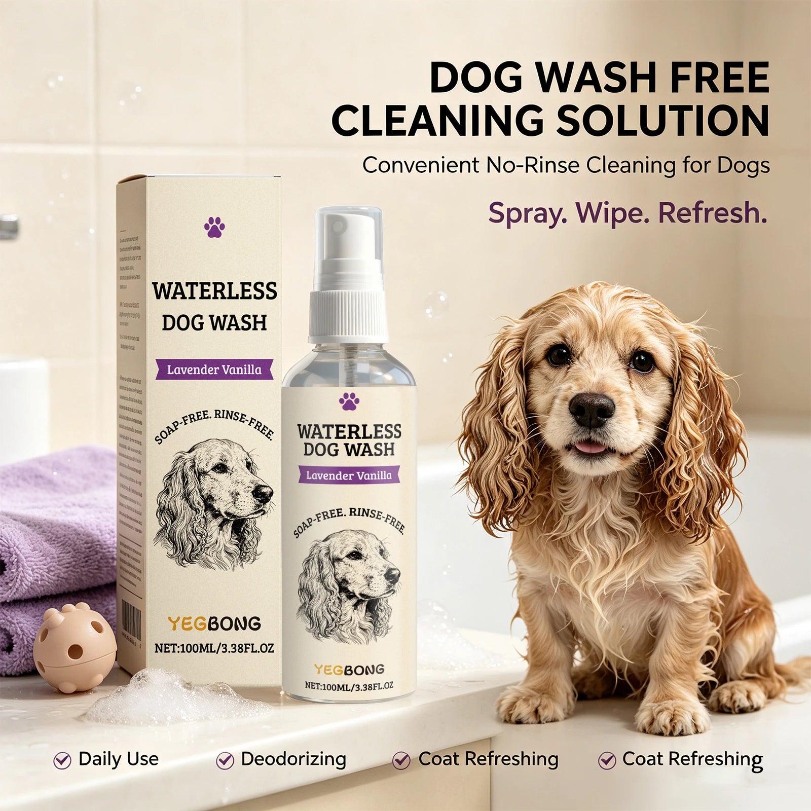 Waterless Dog Shampoo Spray No Rinse Pet Dry Bath Cleaner - 1