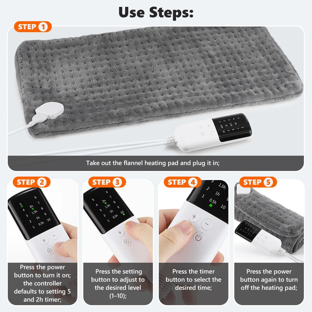 Electric Heating Pad and Thermal Warming Mat for Back Pain Relief