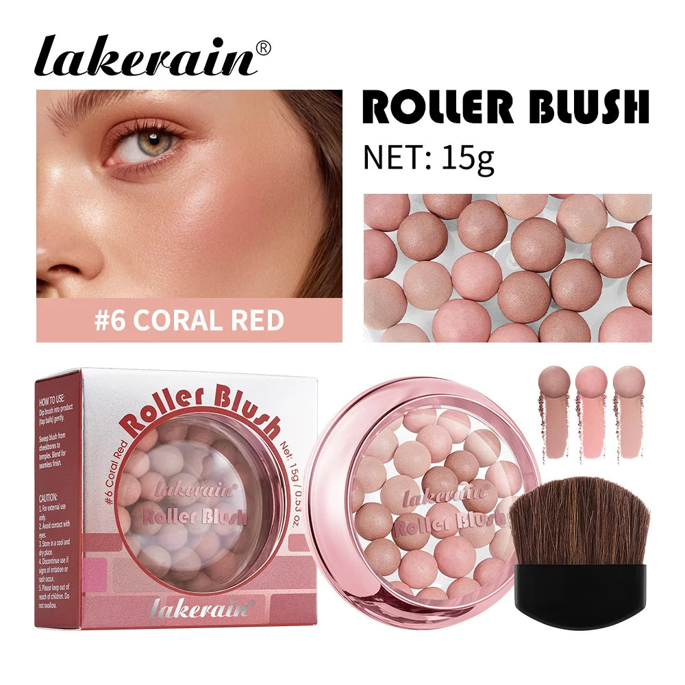 Roller Blush Spherical Powder Beads Shimmer Face Makeup Blusher