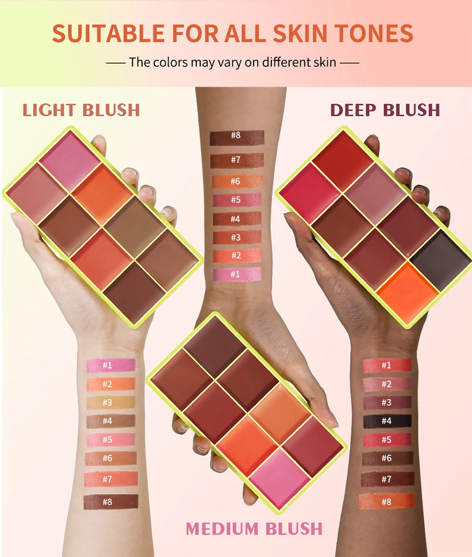 8 Color Cream Blush Palette Face Contour and Highlighter Makeup Set