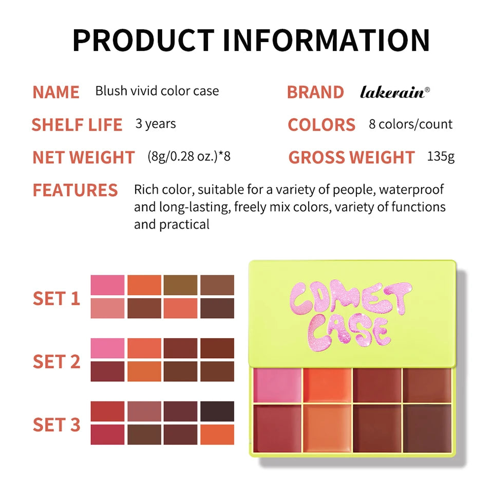 8 Color Cream Blush Palette Face Contour and Highlighter Makeup Set - 16