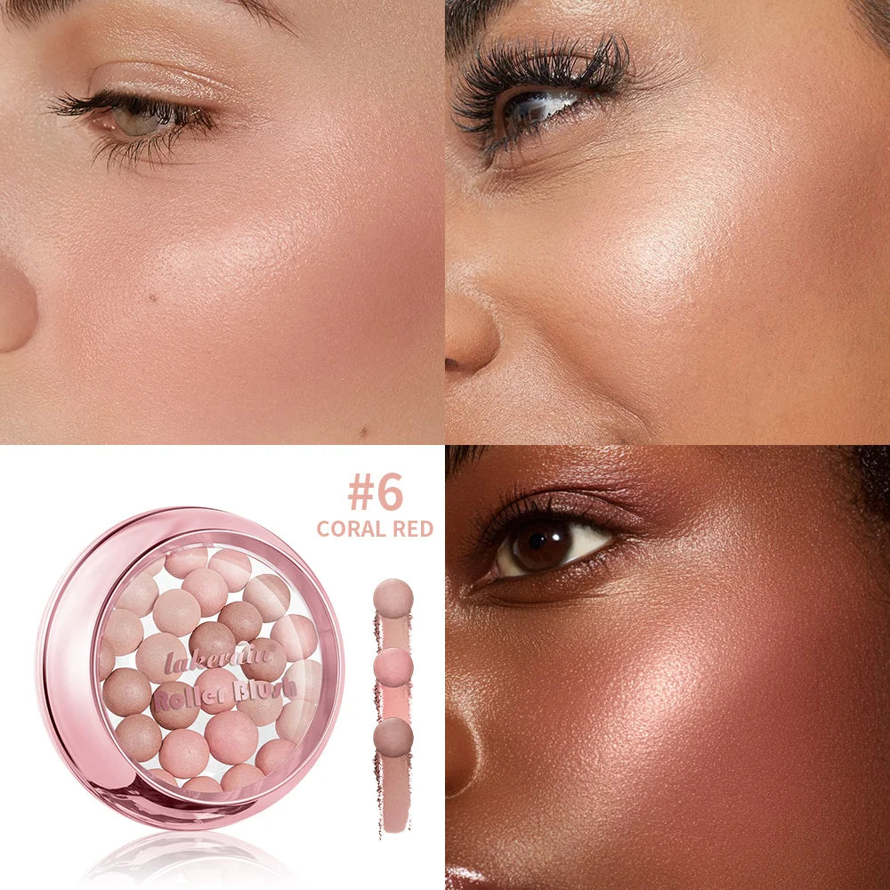 Roller Blush Spherical Powder Beads Shimmer Face Makeup Blusher - 3