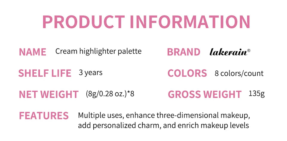 8 Color Cream Blush Palette Face Contour and Highlighter Makeup Set