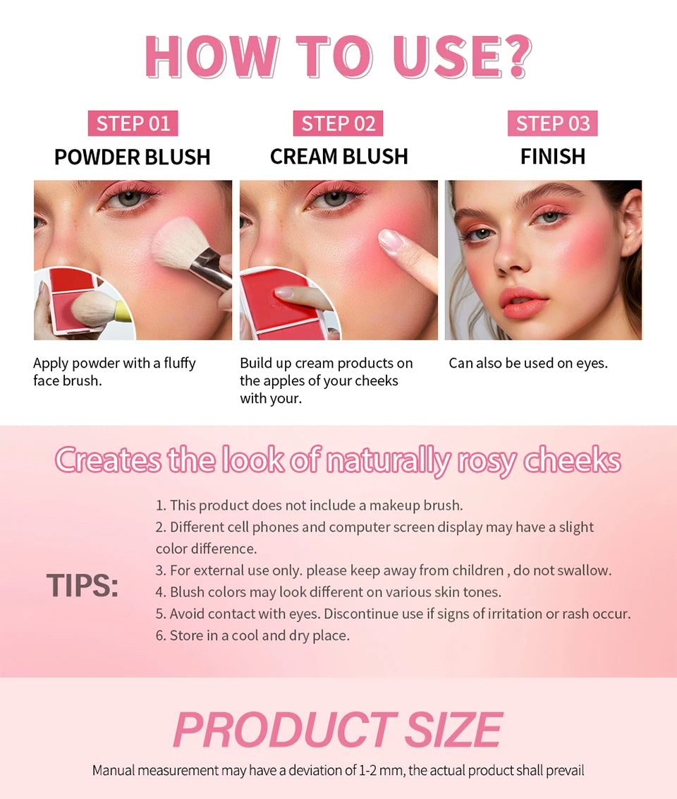 2 in 1 Cream and Powder Blush Face Blusher Makeup Palette