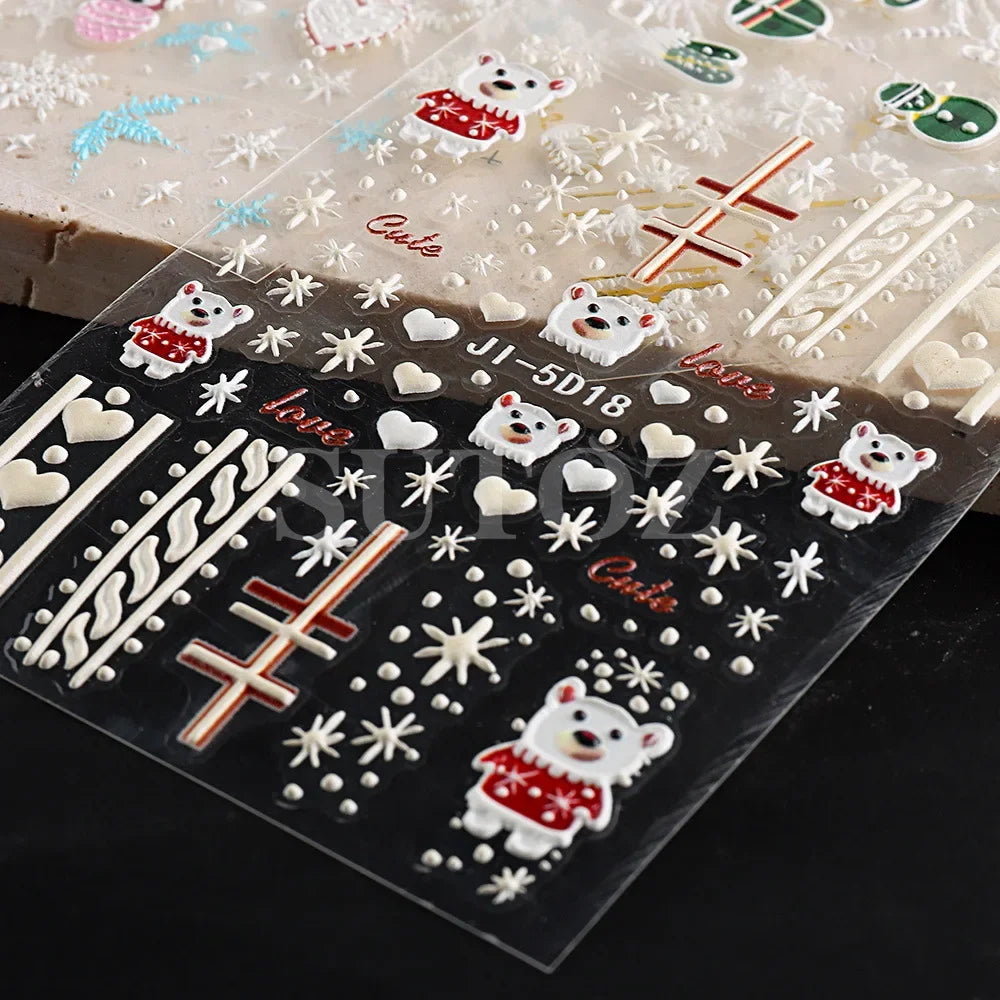 5D Christmas Nail Stickers Winter Snowflake Santa Claus Nail Decals