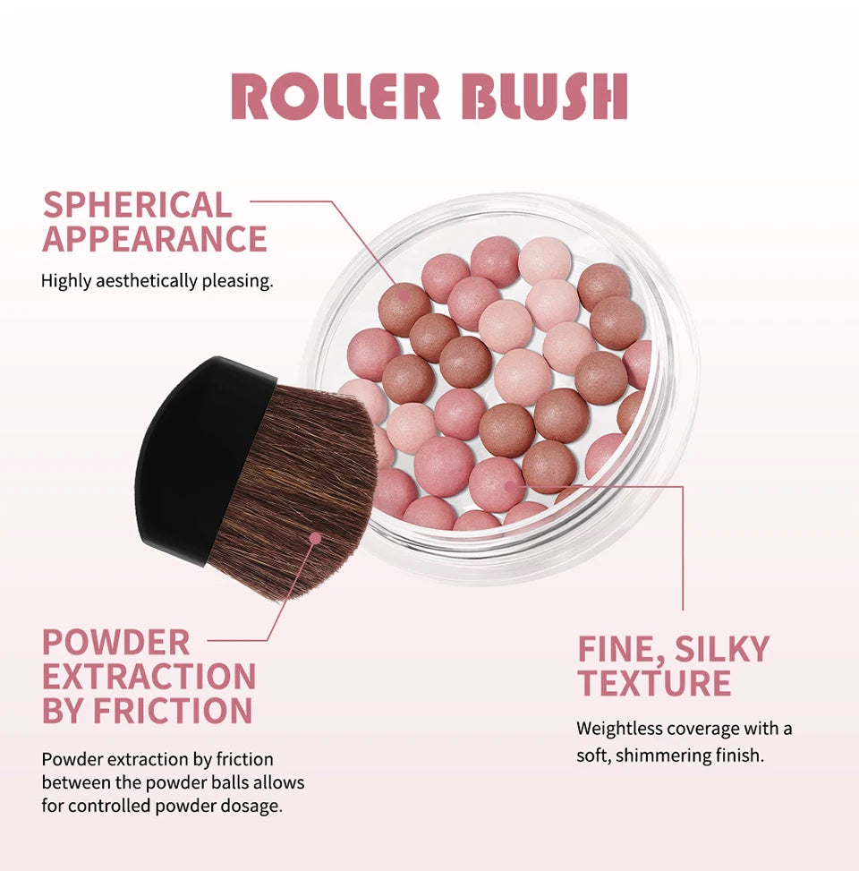 Roller Blush Spherical Powder Beads Shimmer Face Makeup Blusher