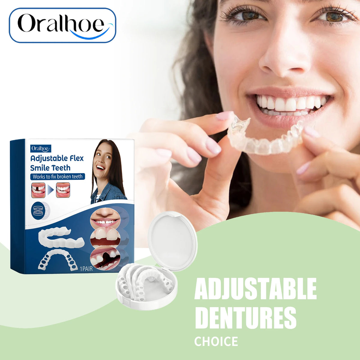 Adjustable Snap On Dentures Temporary Veneers for Missing Teeth