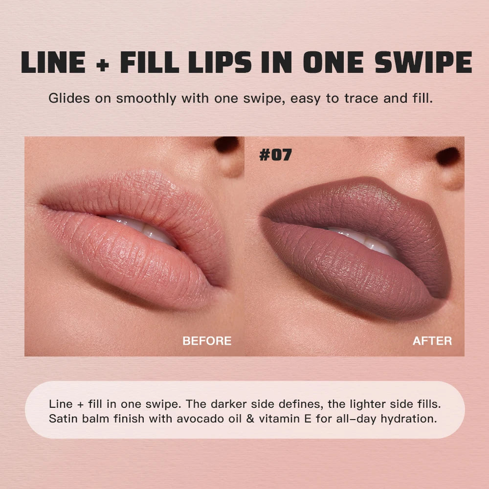 2 in 1 Lip Liner and Lip Gloss Matte Velvet Lipstick Pencil