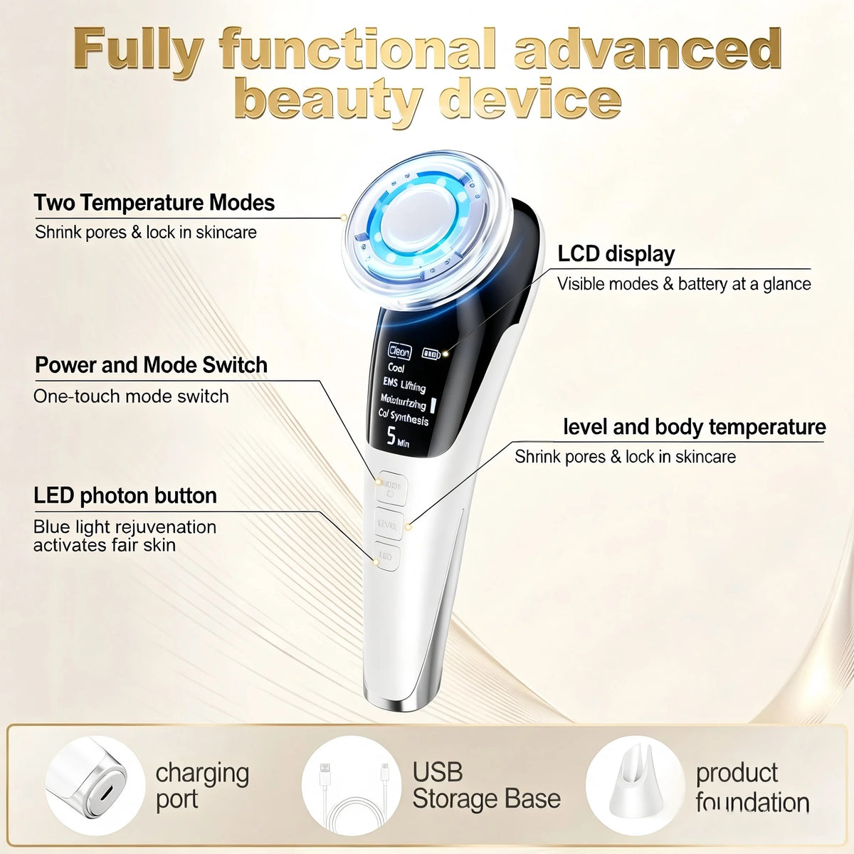 Microcurrent Facial Device LED Skin Tightening Massager