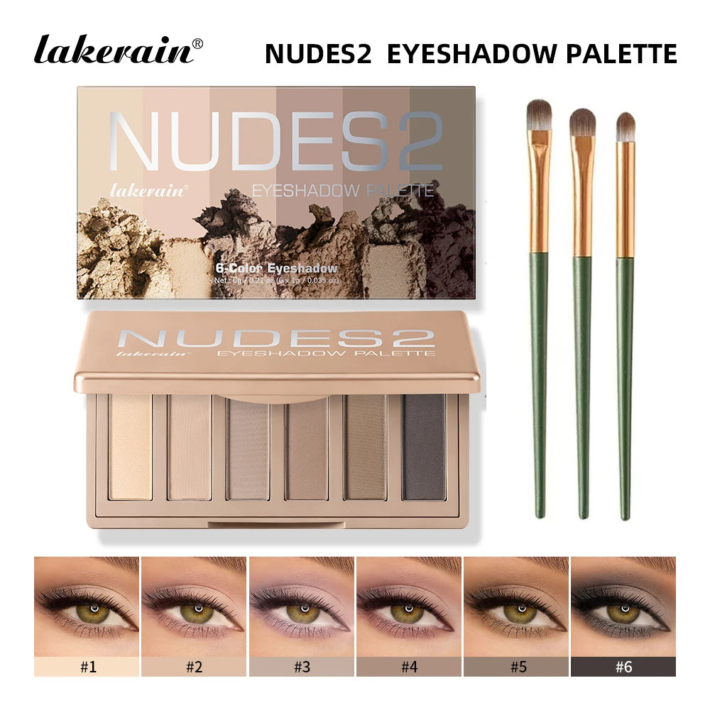 6 Color Eyeshadow Palette and Makeup Brush Set Matte Nude Eye Shadow