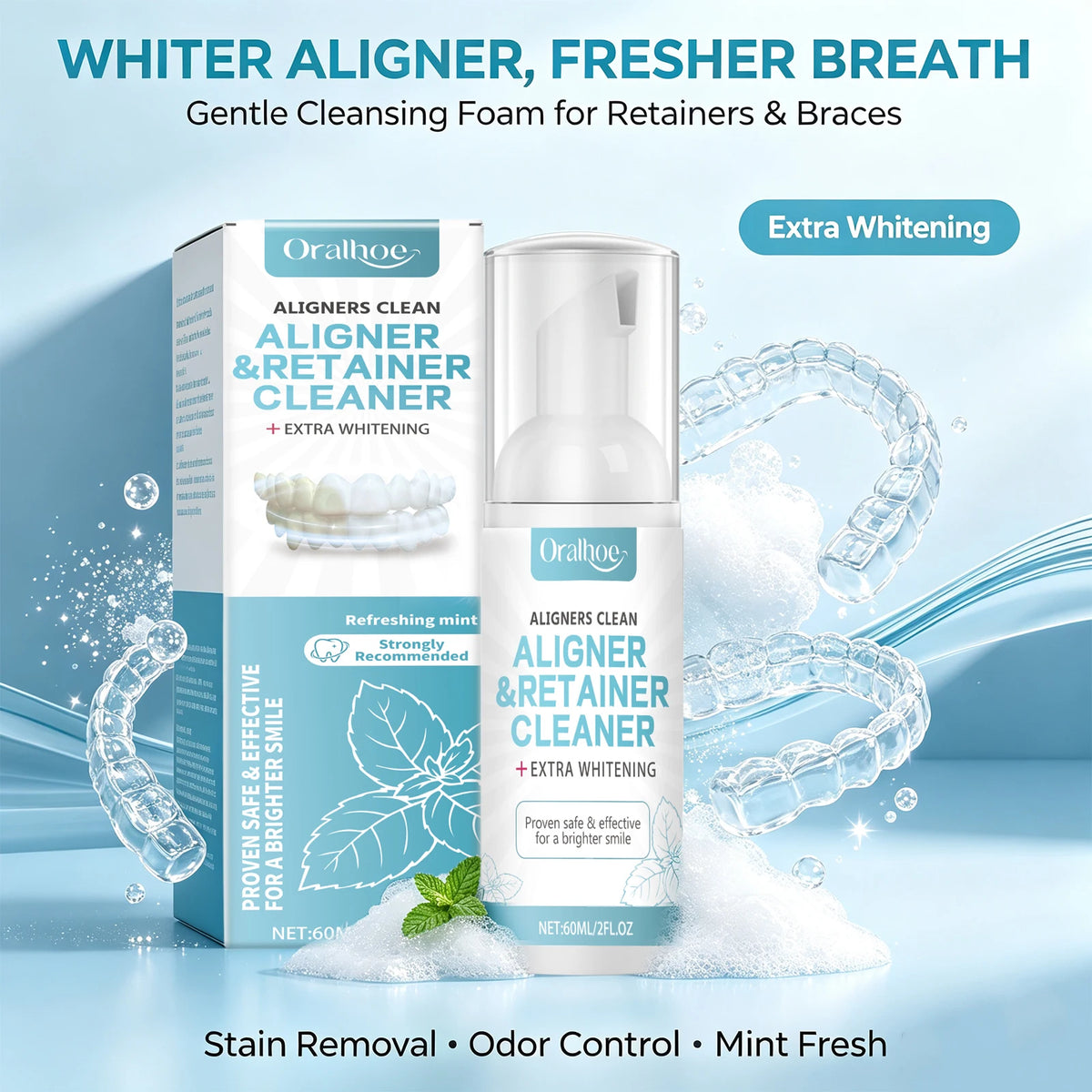 Aligner and Retainer Cleaner Dental Appliance Whitening Foam Mousse
