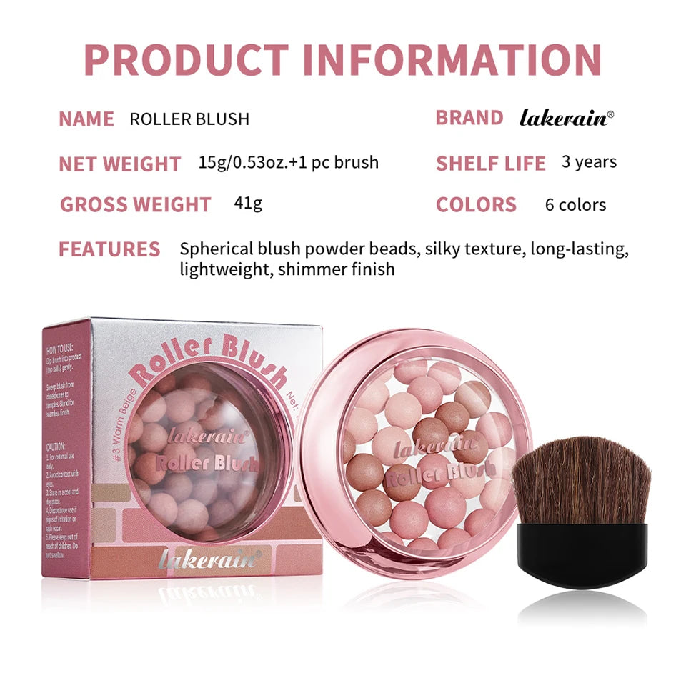 Roller Blush Spherical Powder Beads Shimmer Face Makeup Blusher