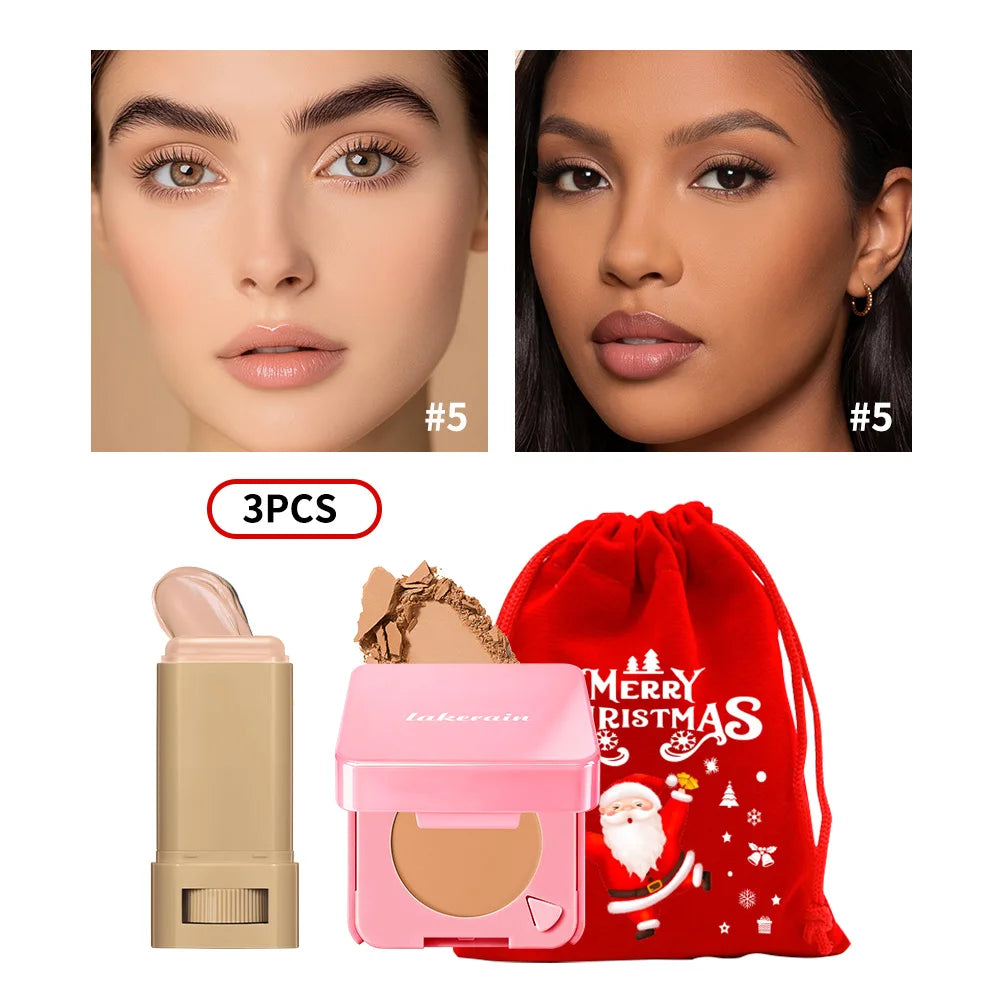 Foundation Stick and Pressed Powder Makeup Set with Gift Pouch - 38