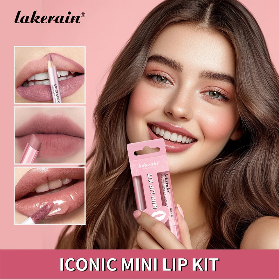 Matte Lipstick and Lip Liner Makeup Set Long Lasting Lip Cosmetic Kit