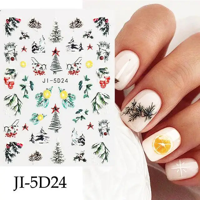 5D Christmas Nail Stickers Winter Snowflake Santa Claus Nail Decals
