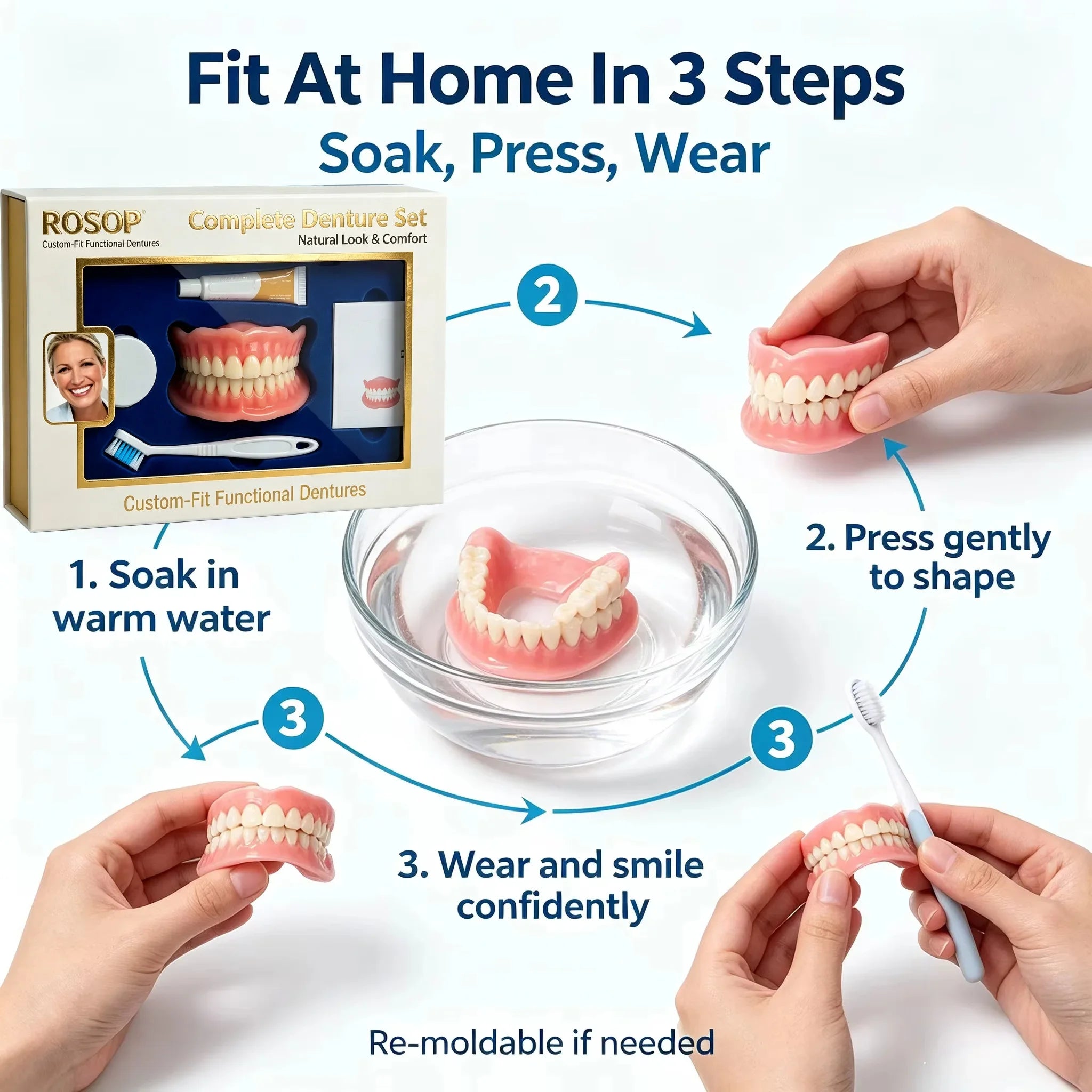 Cosmetic Smile Veneers Silicone Snap On False Teeth Upper and Lower Set - 2