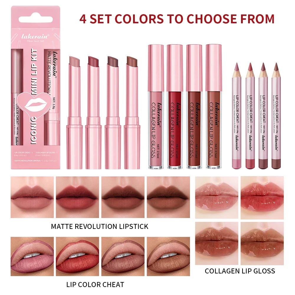 Matte Lipstick and Lip Liner Makeup Set Long Lasting Lip Cosmetic Kit - 4