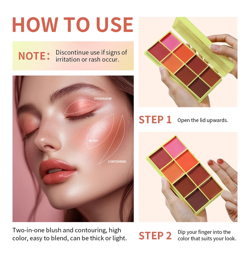 8 Color Cream Blush Palette Face Contour and Highlighter Makeup Set