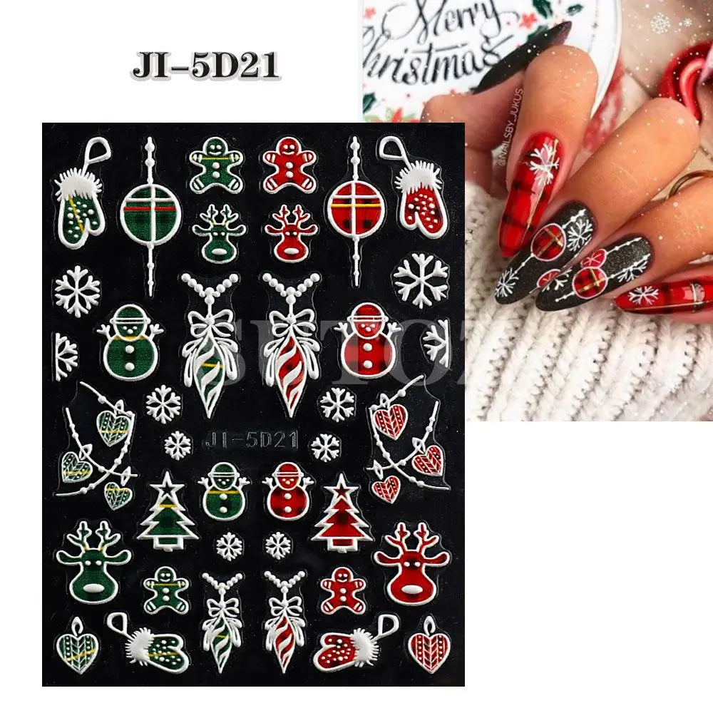 5D Christmas Nail Stickers Winter Snowflake Santa Claus Nail Decals