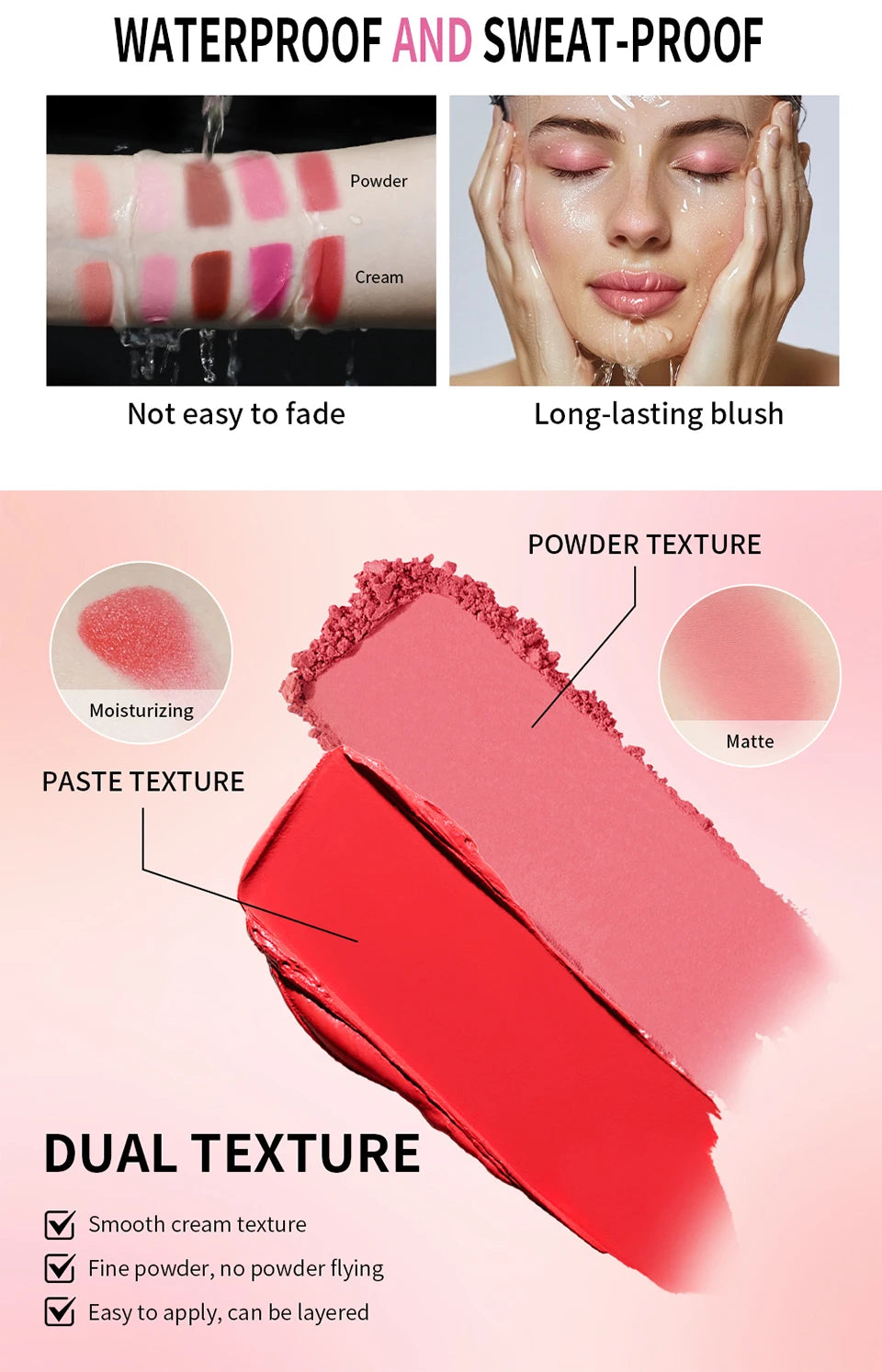 2 in 1 Cream and Powder Blush Face Blusher Makeup Palette