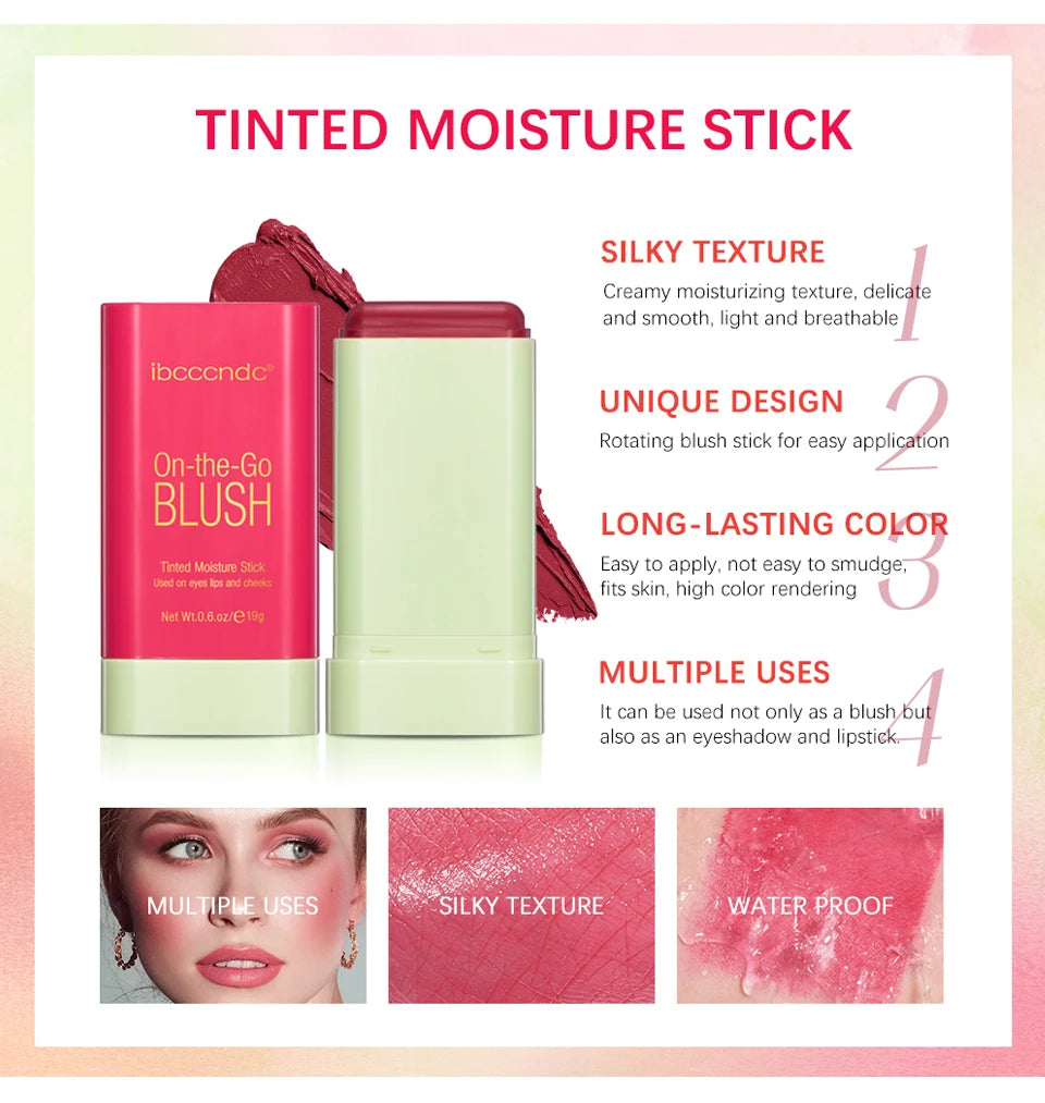 Tinted Blush Stick Moisturizing Cream Blusher for Cheeks and Lips