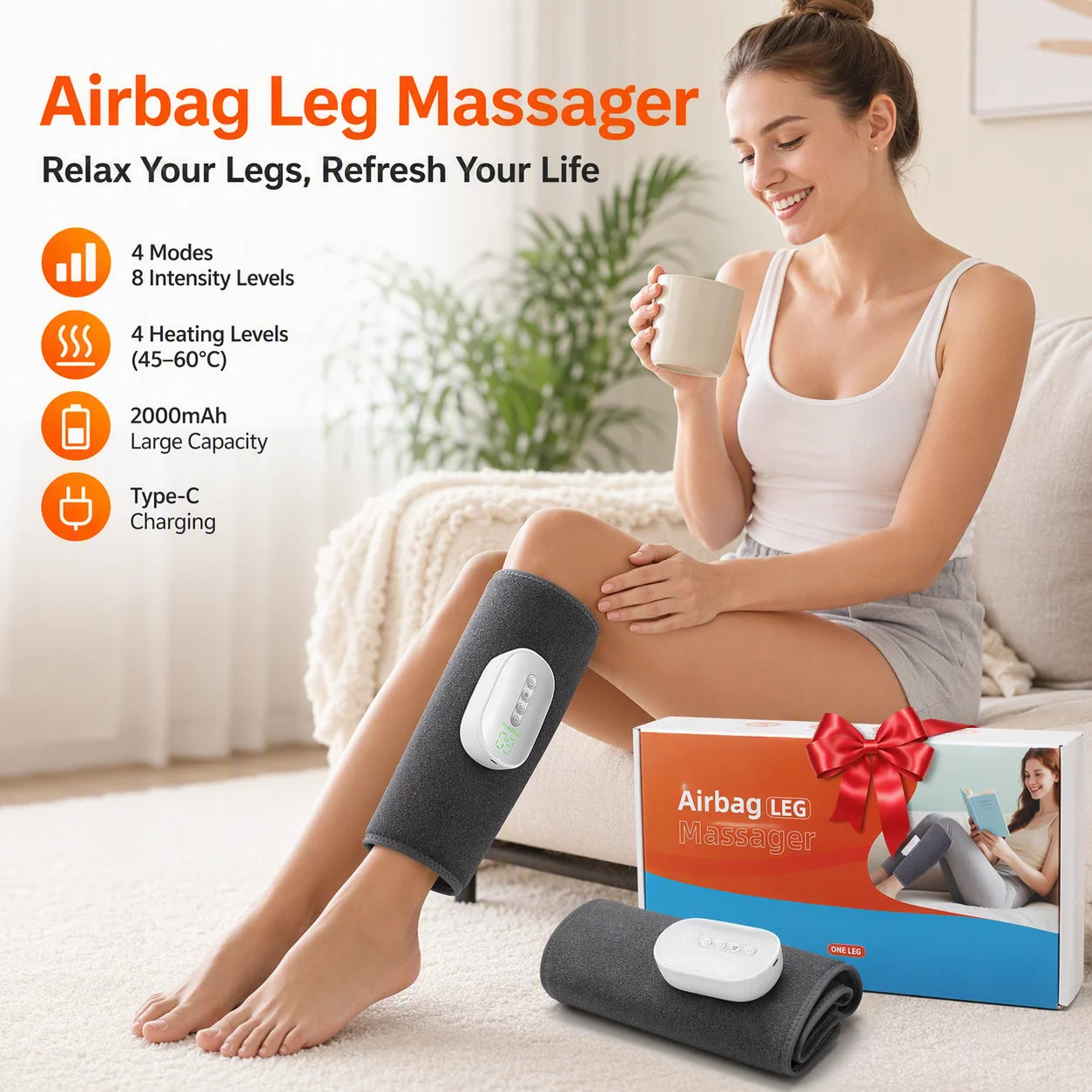 Cordless Leg Massager Calf Air Compression Wrap with Heat - 1