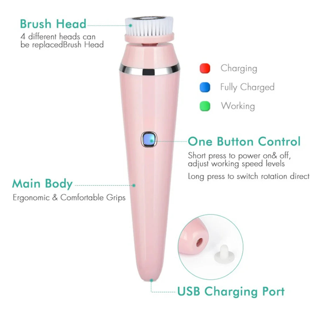 4 in 1 Electric Facial Cleansing Brush Rechargeable Pore Cleaner