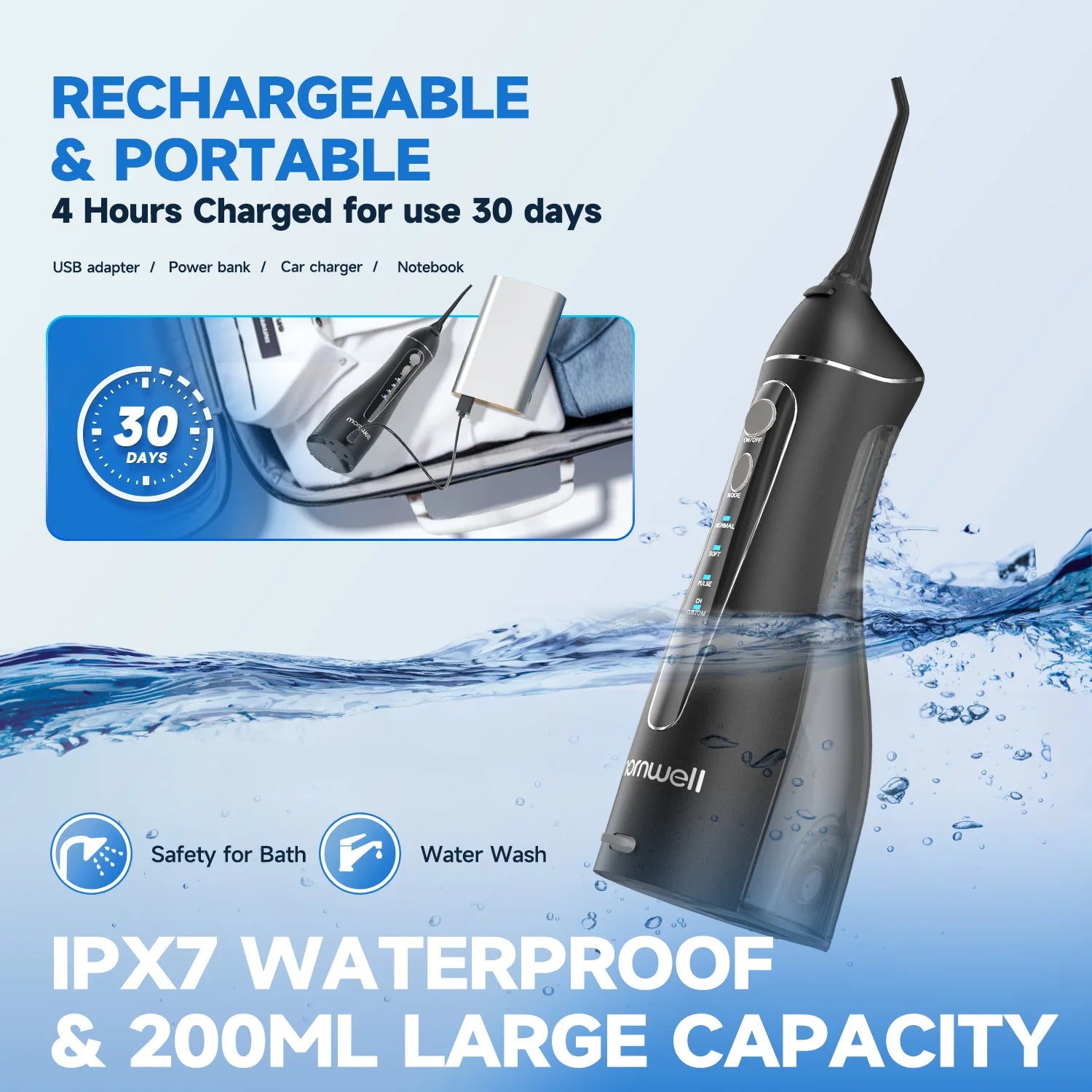 Portable Water Flosser Cordless Dental Oral Irrigator - 6