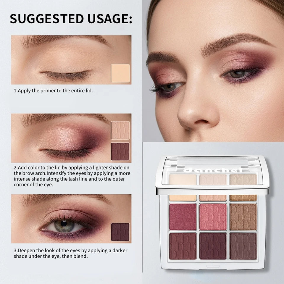 9 Color Eyeshadow Palette Matte Shimmer Makeup Pigmented Powder Kit - 16