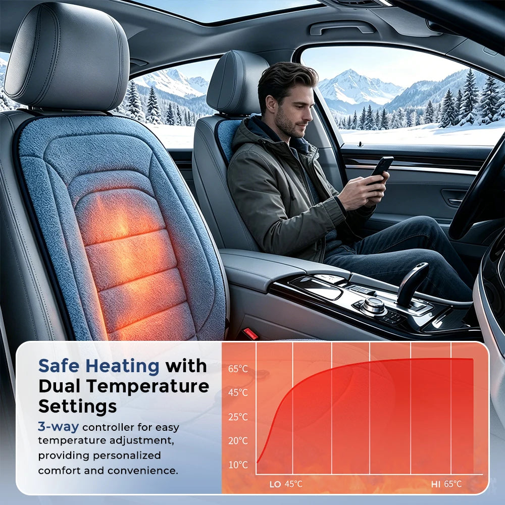 Heated Car Seat Cover 12V Lambswool Seat Cushion Warmer - 3