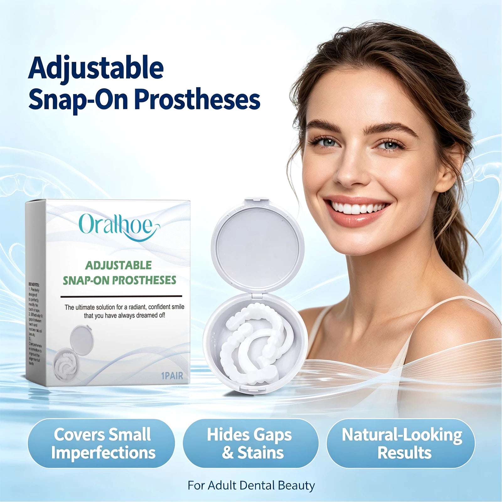 Adjustable Snap on Dentures Temporary Smile Veneer Teeth Whitening - 1