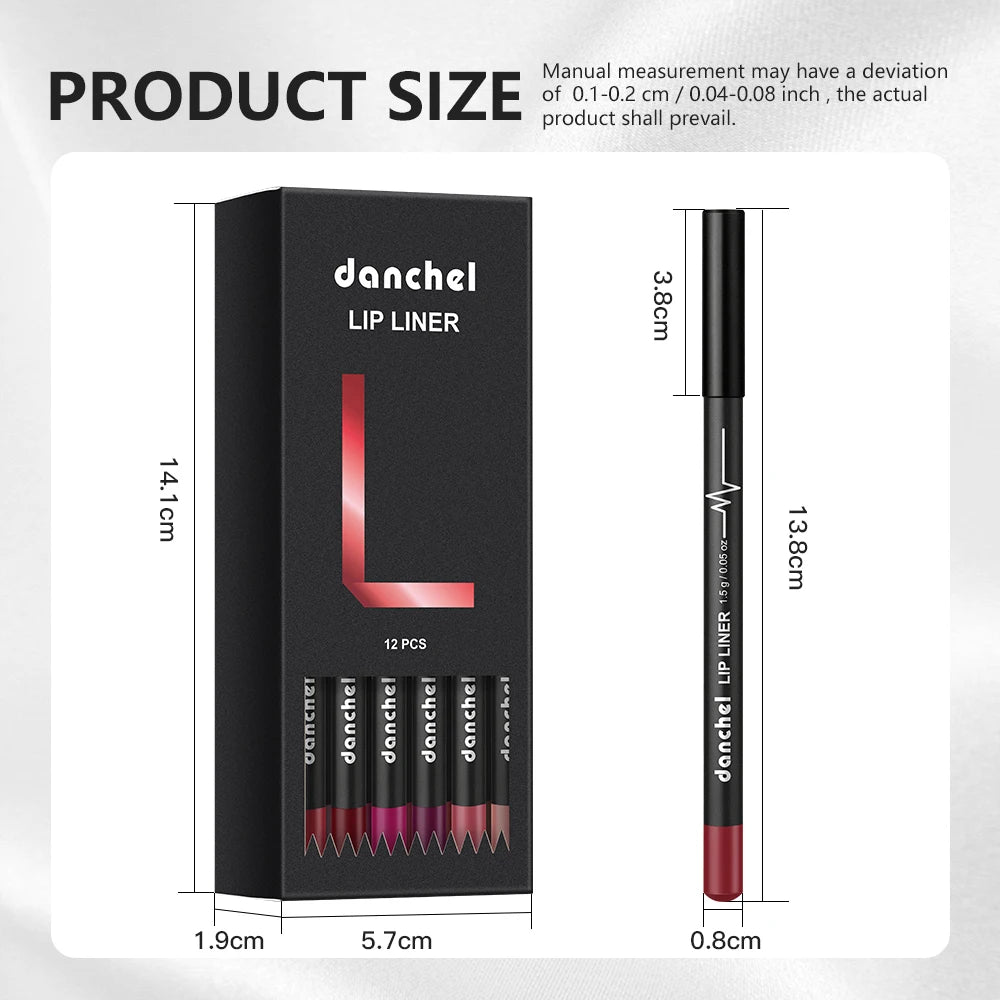 12 Piece Lip Liner Pencil Set Waterproof Matte Makeup Contouring Pen - 17