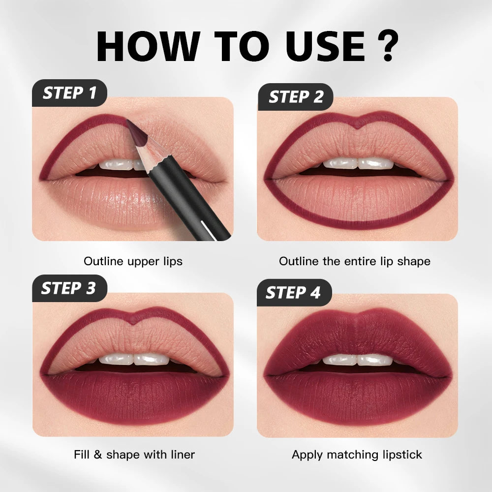 12 Piece Lip Liner Pencil Set Waterproof Matte Makeup Contouring Pen