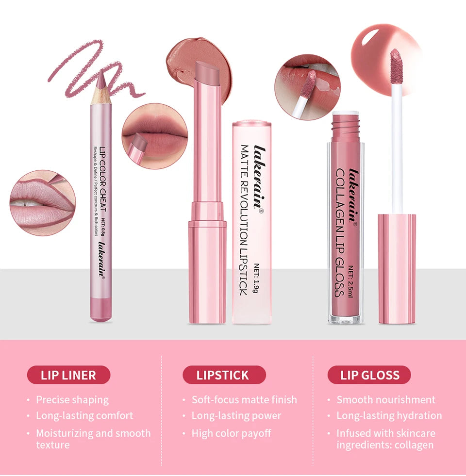 Matte Lipstick and Lip Liner Makeup Set Long Lasting Lip Cosmetic Kit