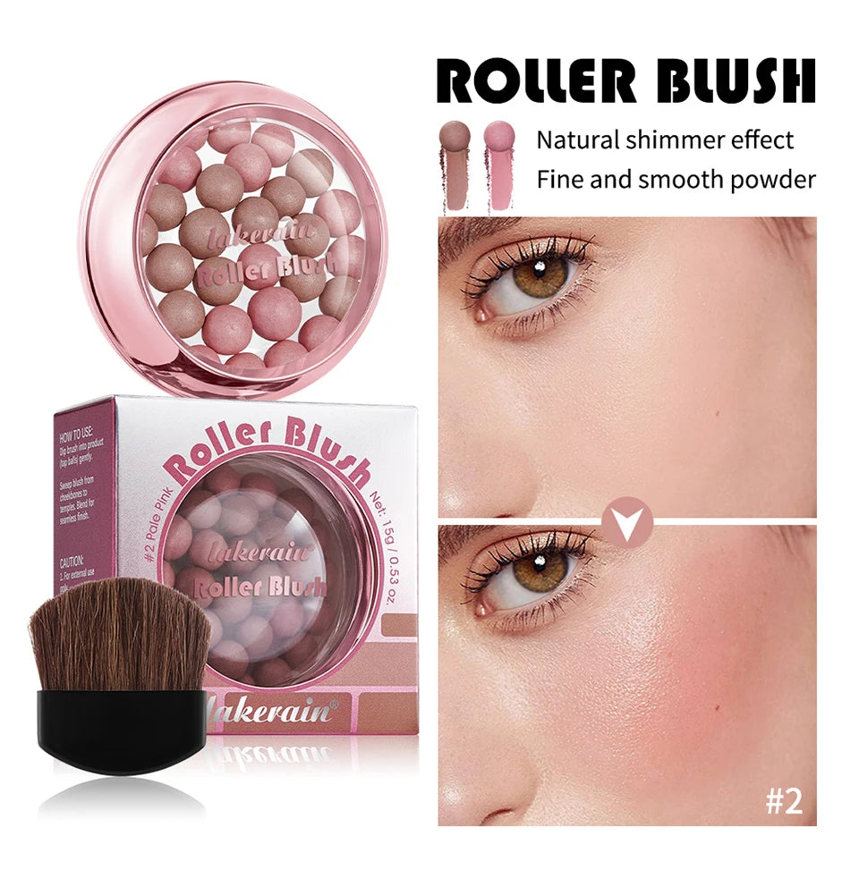 Roller Blush Spherical Powder Beads Shimmer Face Makeup Blusher