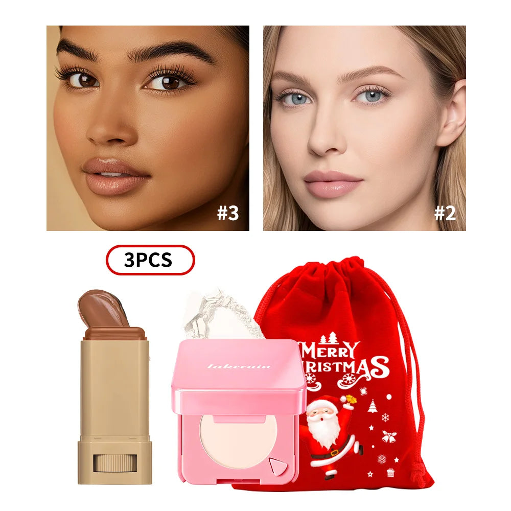 Foundation Stick and Pressed Powder Makeup Set with Gift Pouch - 37