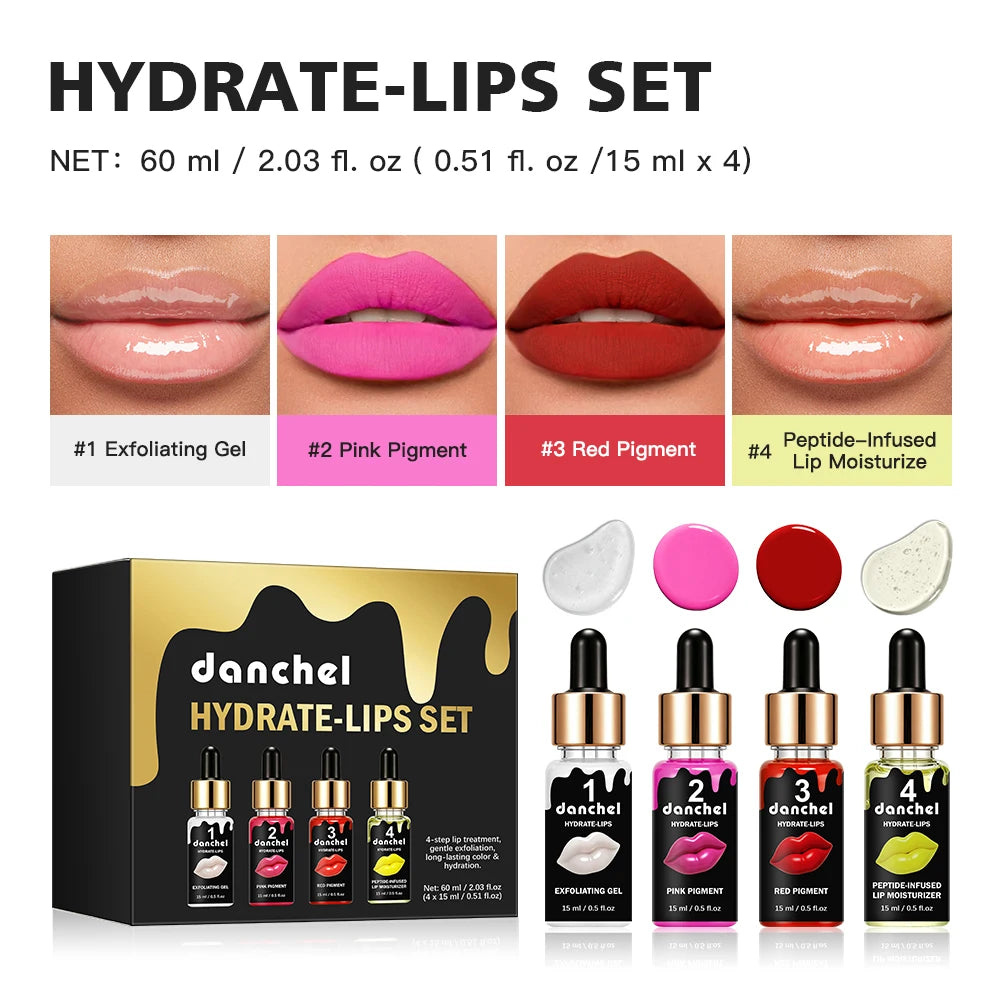4 Piece Hydrate Lips Care Set Lip Treatment and Tinted Gloss Combo
