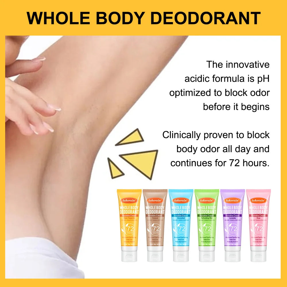 Body Deodorant Cream 72 Hour Long Lasting Antiperspirant Odor Control