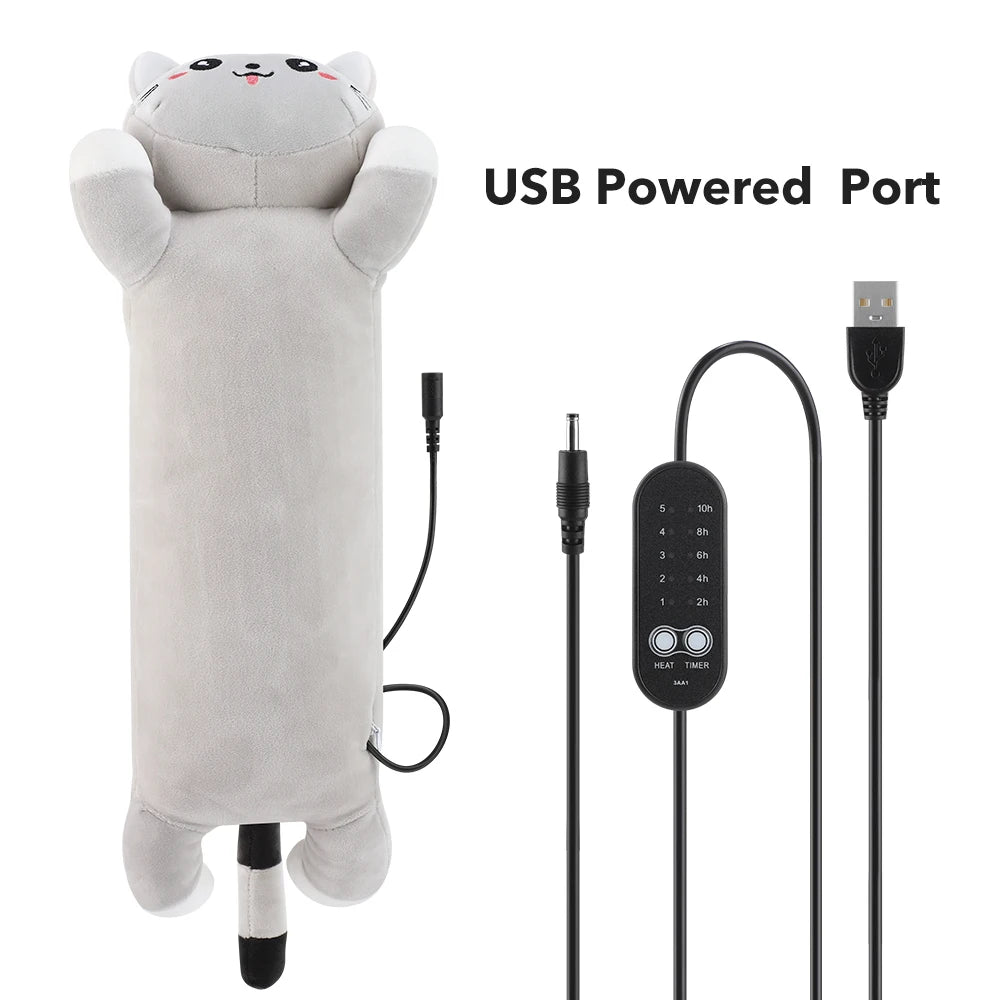 USB Heated Cat Pillow Plush Warming Hot Compress Bolster