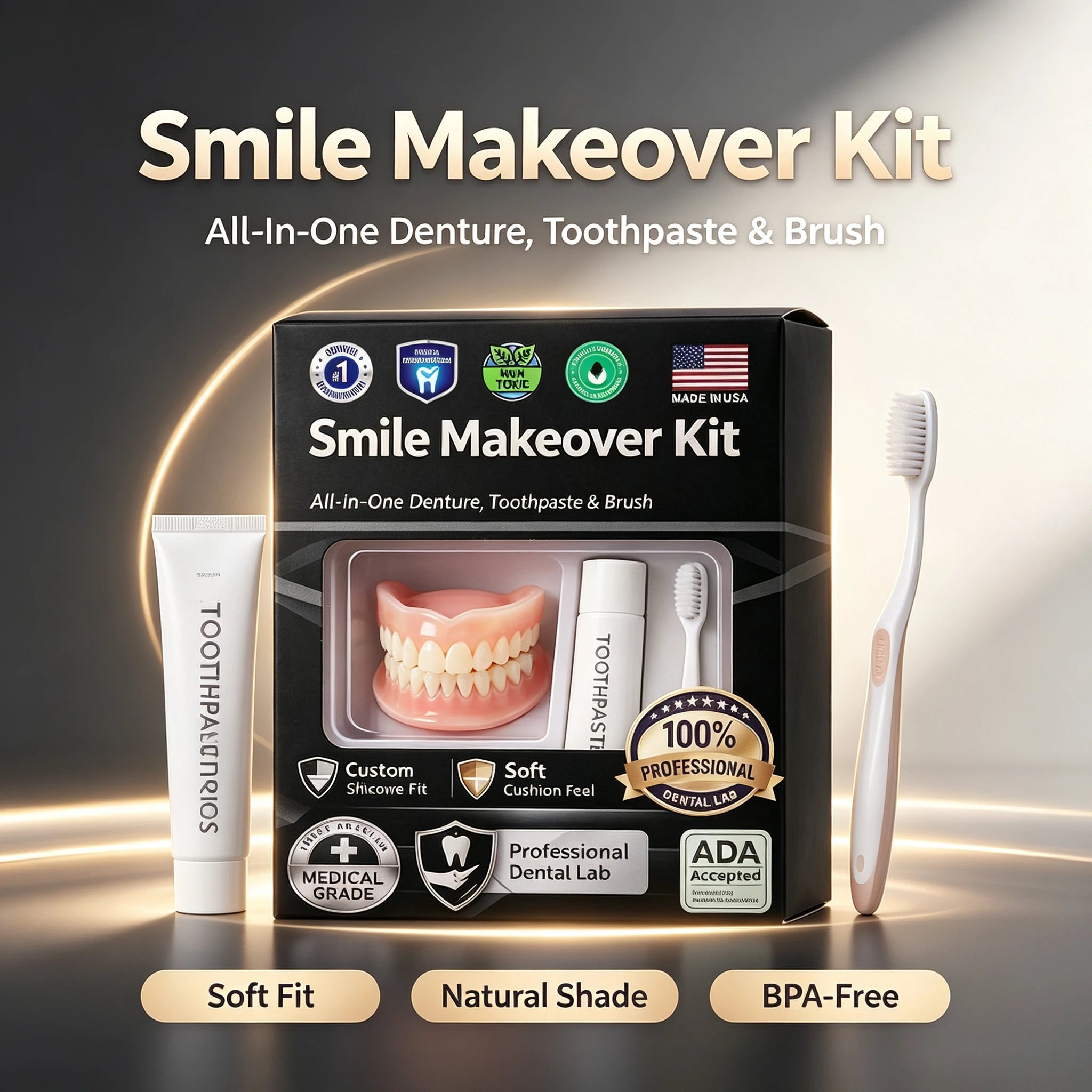 Moldable Silicone Denture Set Instant Smile Fake Teeth Kit - 6