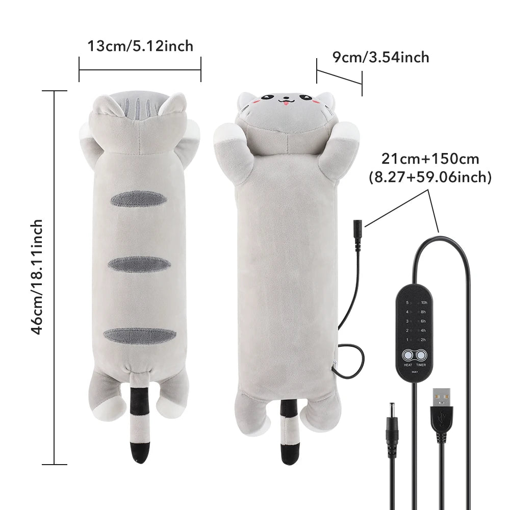 USB Heated Cat Pillow Plush Warming Hot Compress Bolster