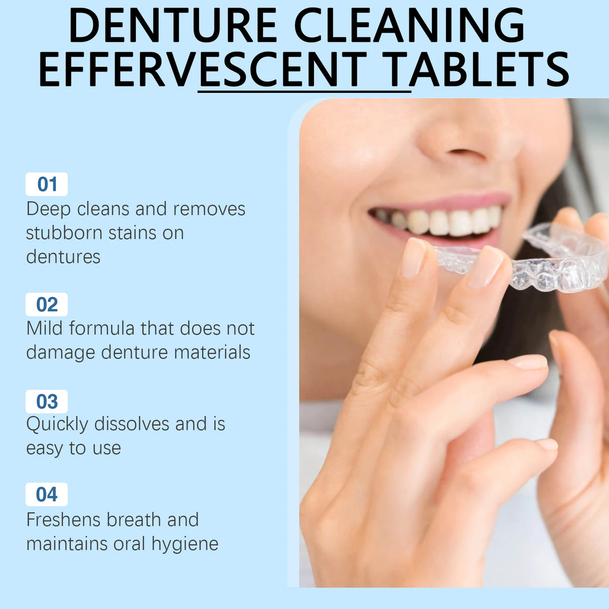 Denture Cleaning Tablets Effervescent Retainer and Aligner Cleanser